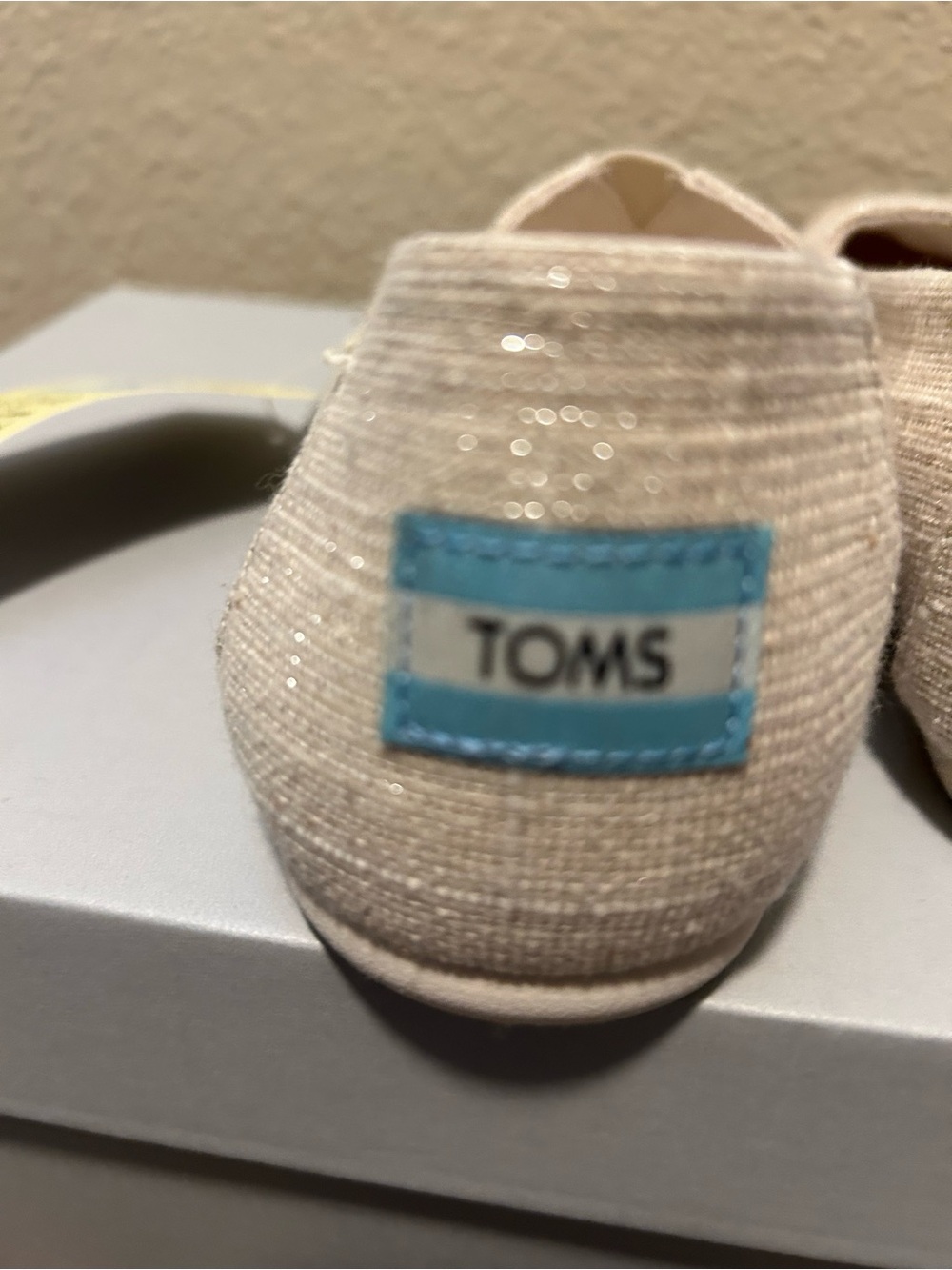 TOMS Sparkle Slip-On Flats in Beige with Subtle Glitter
